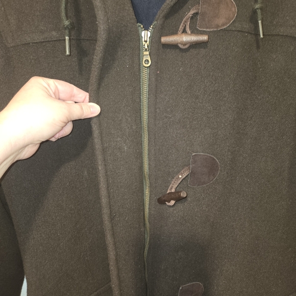 VTG Lands End Direct Merchant Wool Hooded Toggle Button Duffle Coat Choc.Brown L - Picture 8 of 10
